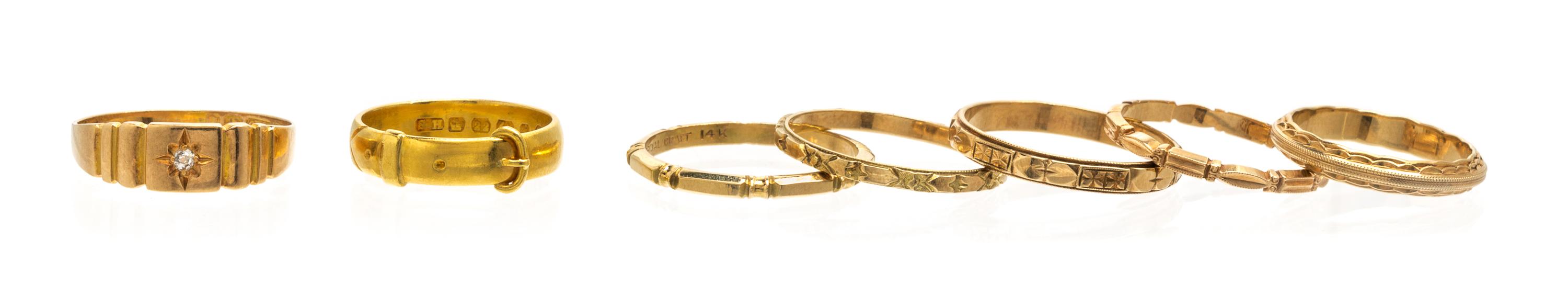 A Collection of Antique Yellow Gold Bands 11.10 dwts.