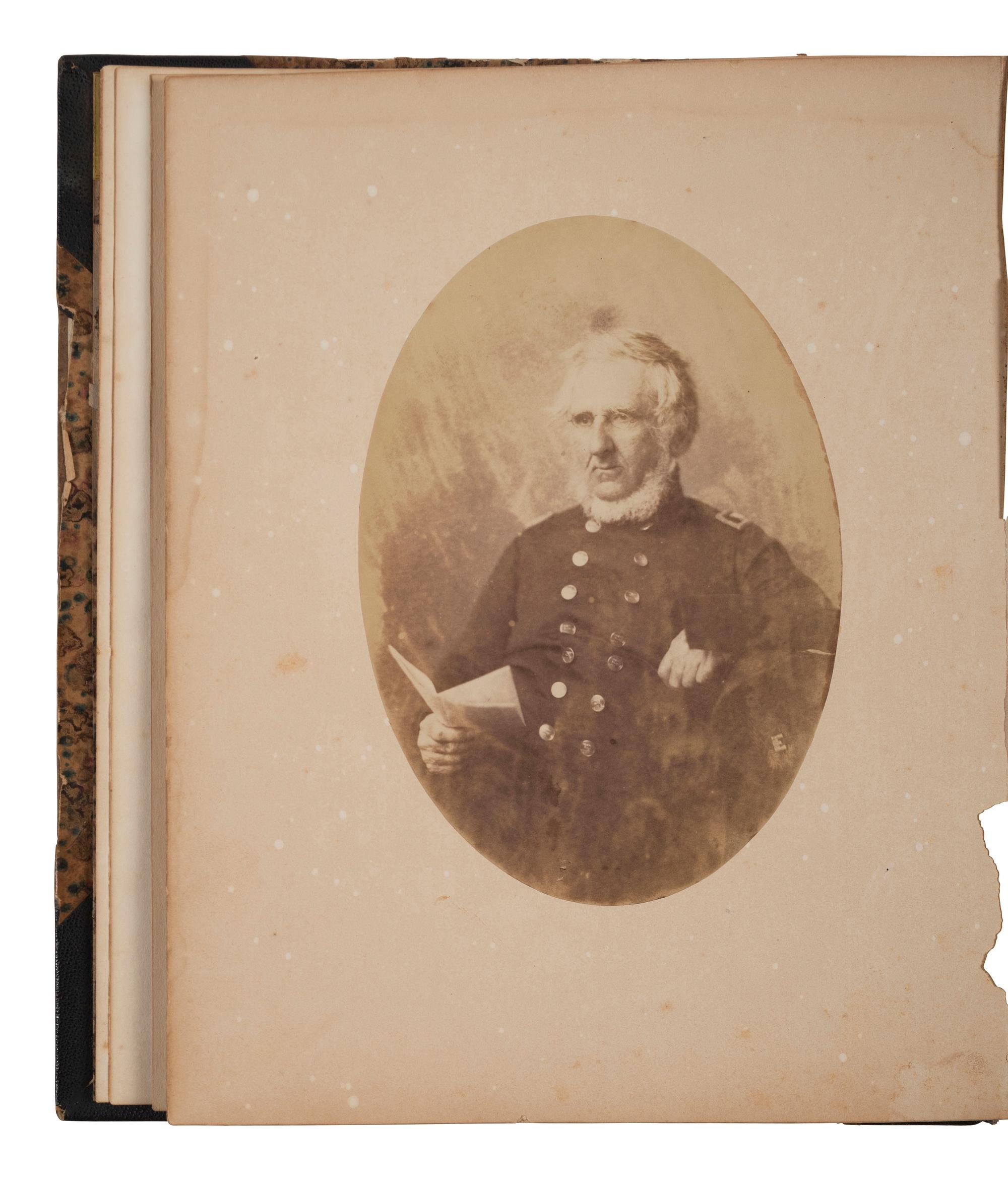 [MILITARIA - CIVIL WAR]. West Point album featuring 34 portraits of faculty, staff, and cadets, many of whom would serve in the Civil War, 1859.