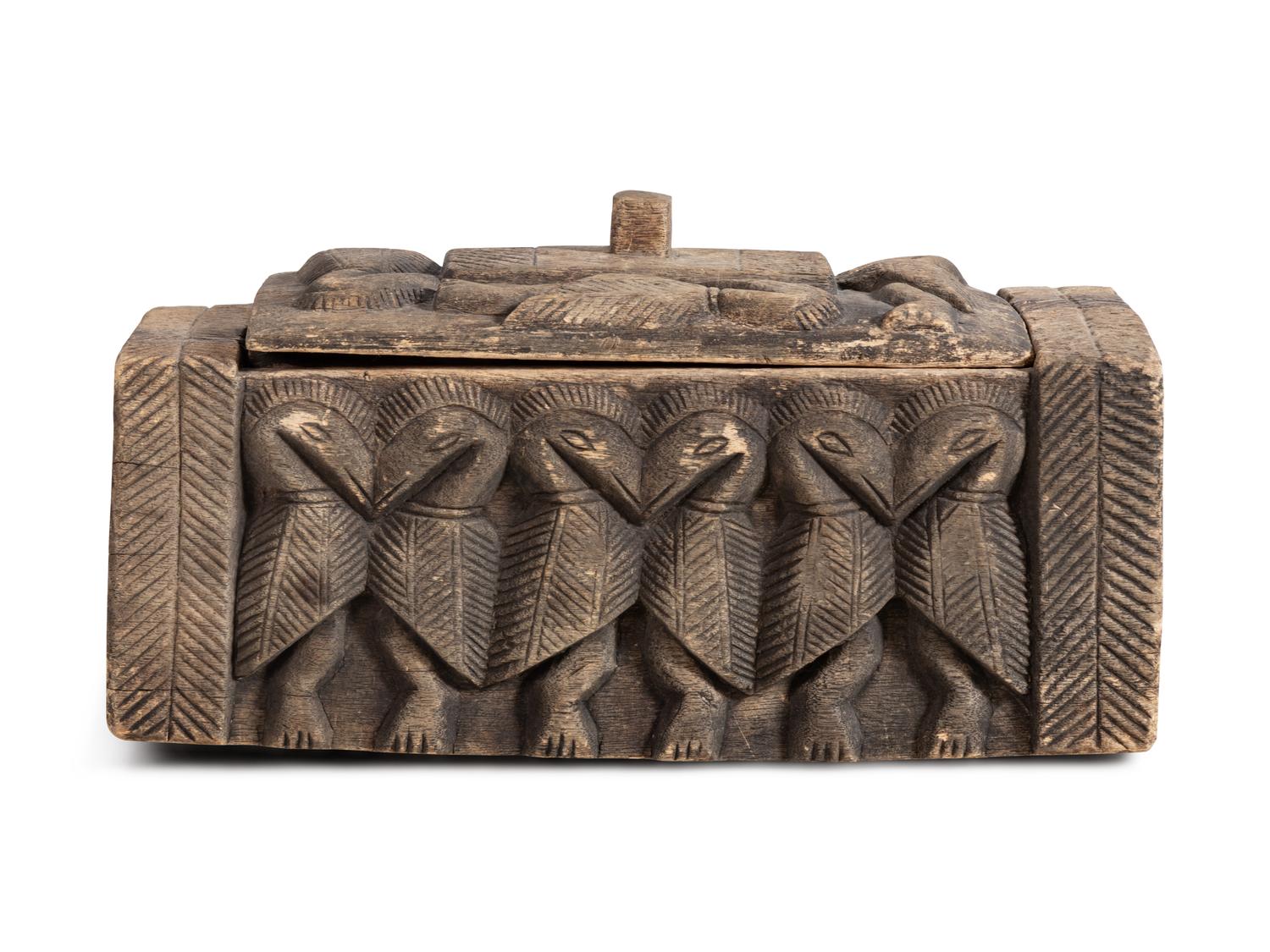 Sepik River Region Papua New Guinea Hornbill Carved Wooden Box and Cover