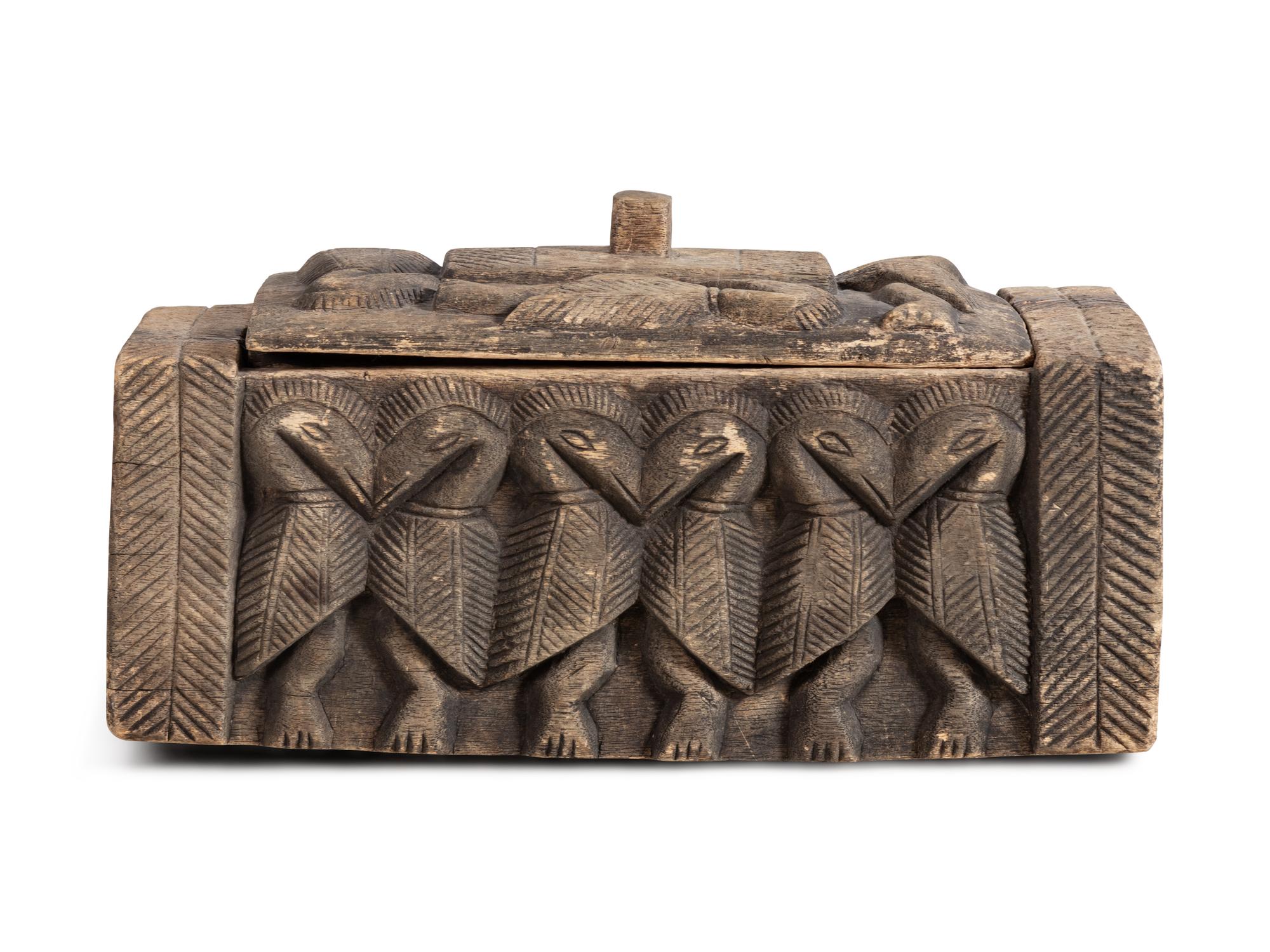 Sepik River Region Papua New Guinea Hornbill Carved Wooden Box and Cover