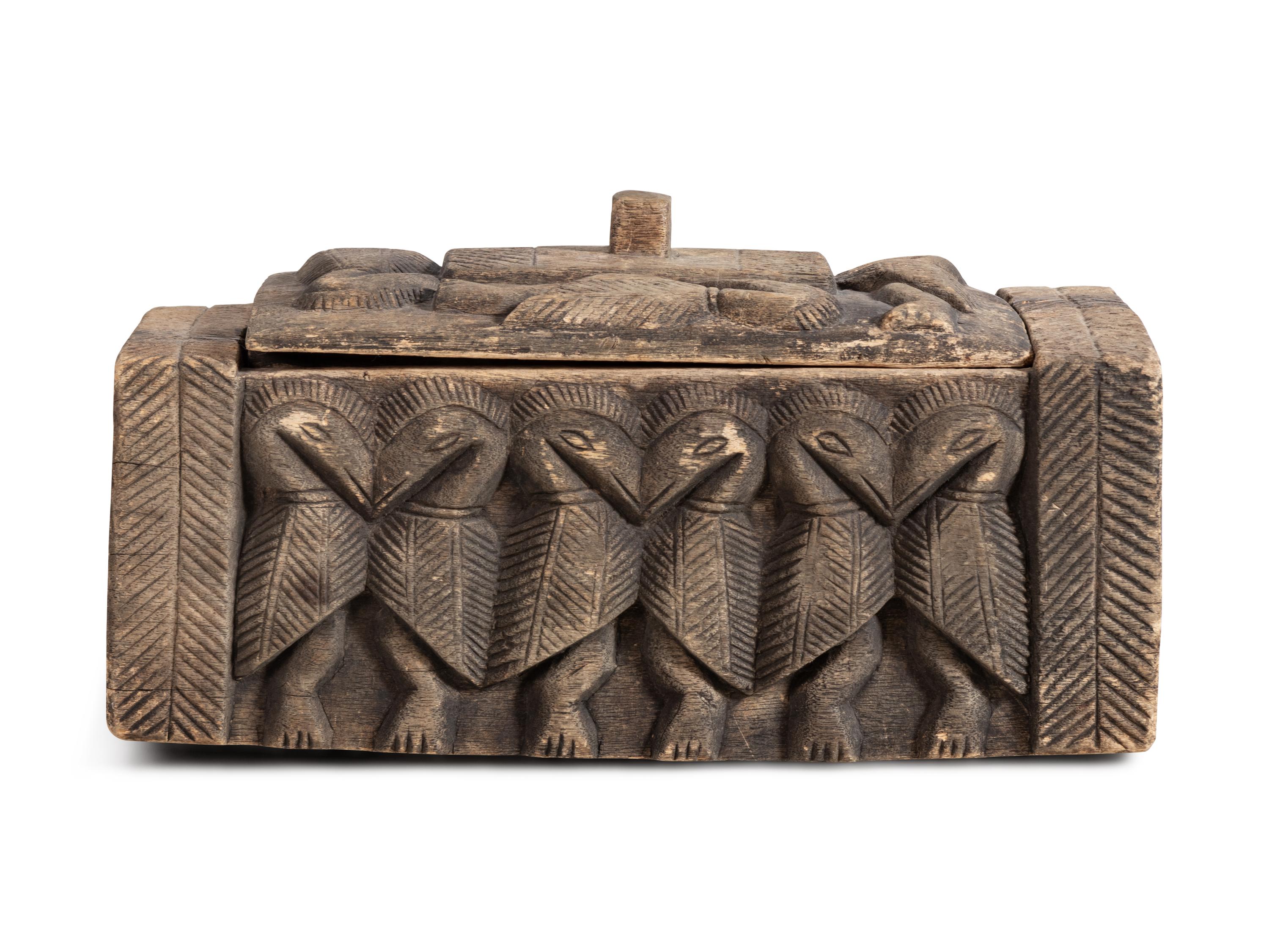 Sepik River Region Papua New Guinea Hornbill Carved Wooden Box and Cover