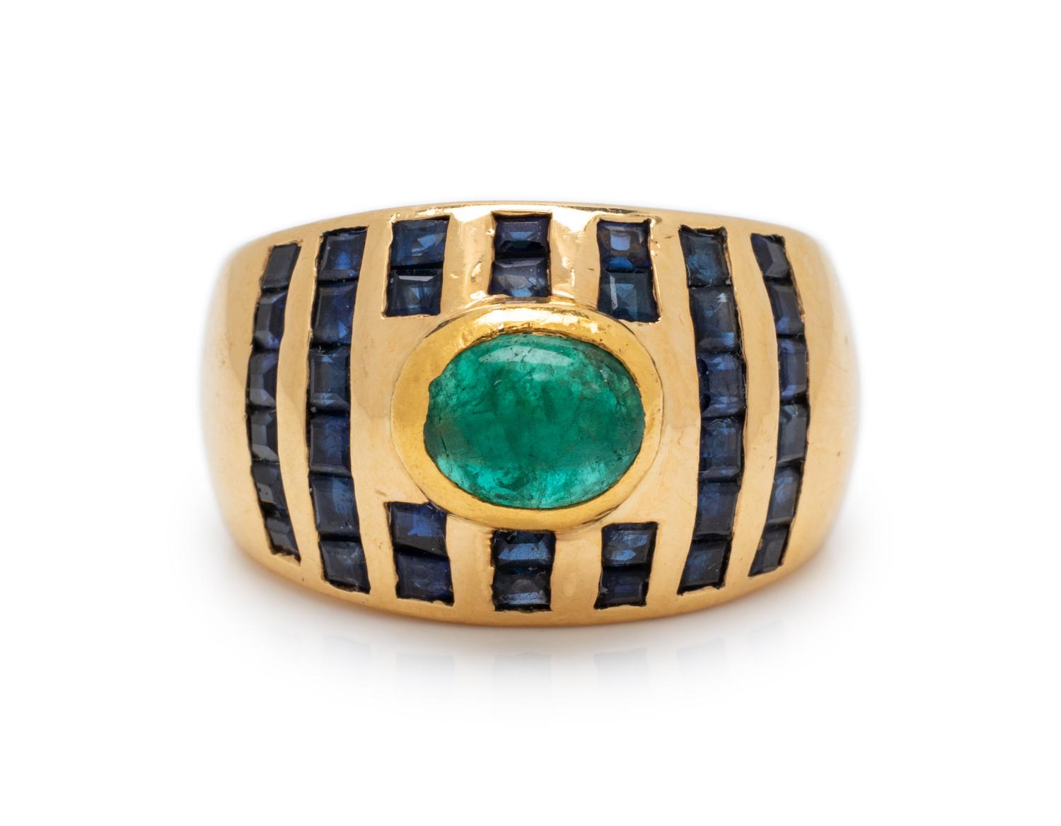 FRENCH, EMERALD AND SAPPHIRE RING