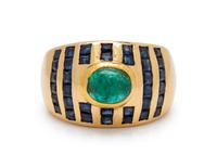 FRENCH, EMERALD AND SAPPHIRE RING