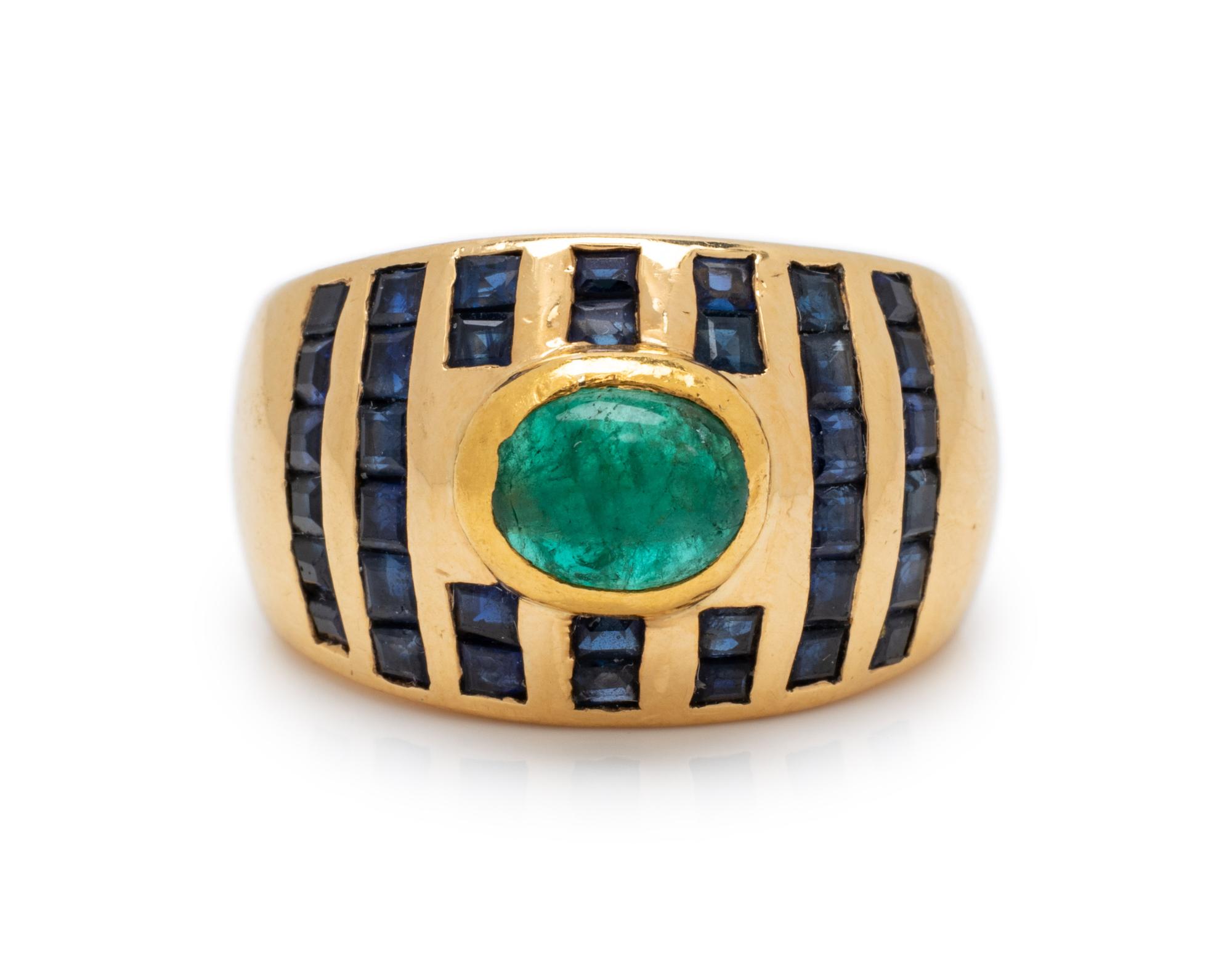 FRENCH, EMERALD AND SAPPHIRE RING