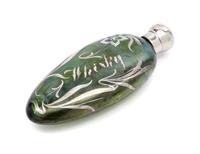 A Silver Overlay Glass Whiskey Flask Length 6 inches.