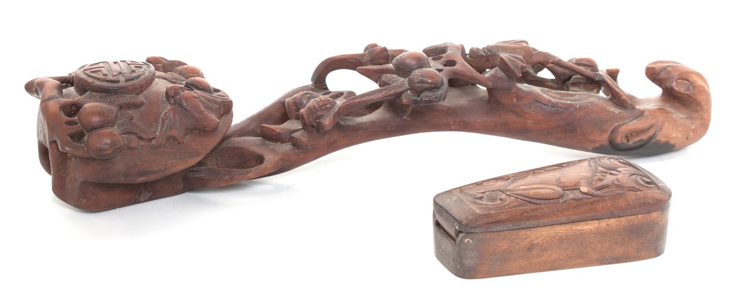 Two Chinese Carved Hardwood Articles Length of longest 16 inches.