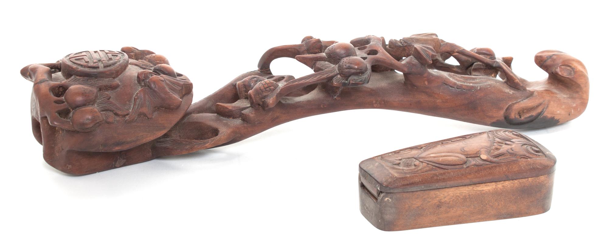 Two Chinese Carved Hardwood Articles Length of longest 16 inches.