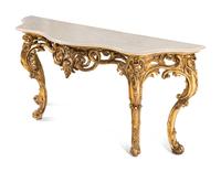 A Louis XV Style Giltwood Marble-Top Console Table