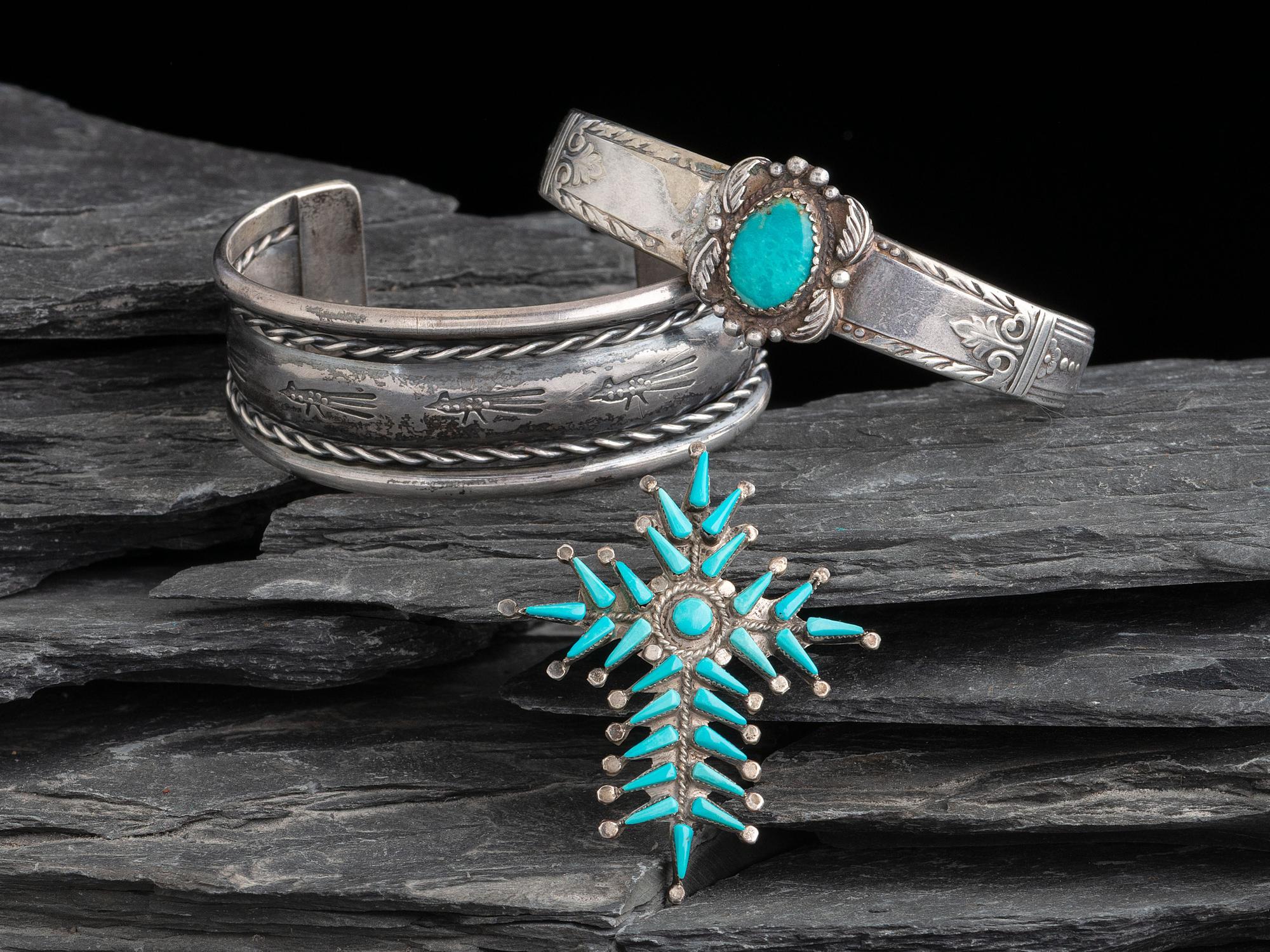 Navajo Cuff Bracelets AND Zuni Petit Point Cross Pendant / Pin