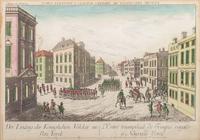 [REVOLUTIONARY WAR]. HABERMANN, Francois Xavier (1721-1796). Der Einzug der Königlichen Völcker in Neu Yorck./ L'Entre triumphale des Troupes royales a Nouvelle Yorck. Engraved vue d'optique.