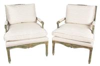 A Pair of Louis XV Style Painted Fauteuils Height 33 x width 27 x depth 38 inches. — 20TH CENTURY