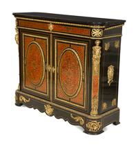 A Napoleon III Gilt Bronze Mounted Boulle Marquetry Marble-Top Console Cabinet