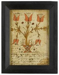 Fraktur drawing "tulip pott made by john henry 1823," york county, pa
