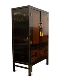 A Chinese Ming Style Black Lacquer and Elm Wood Cabinet