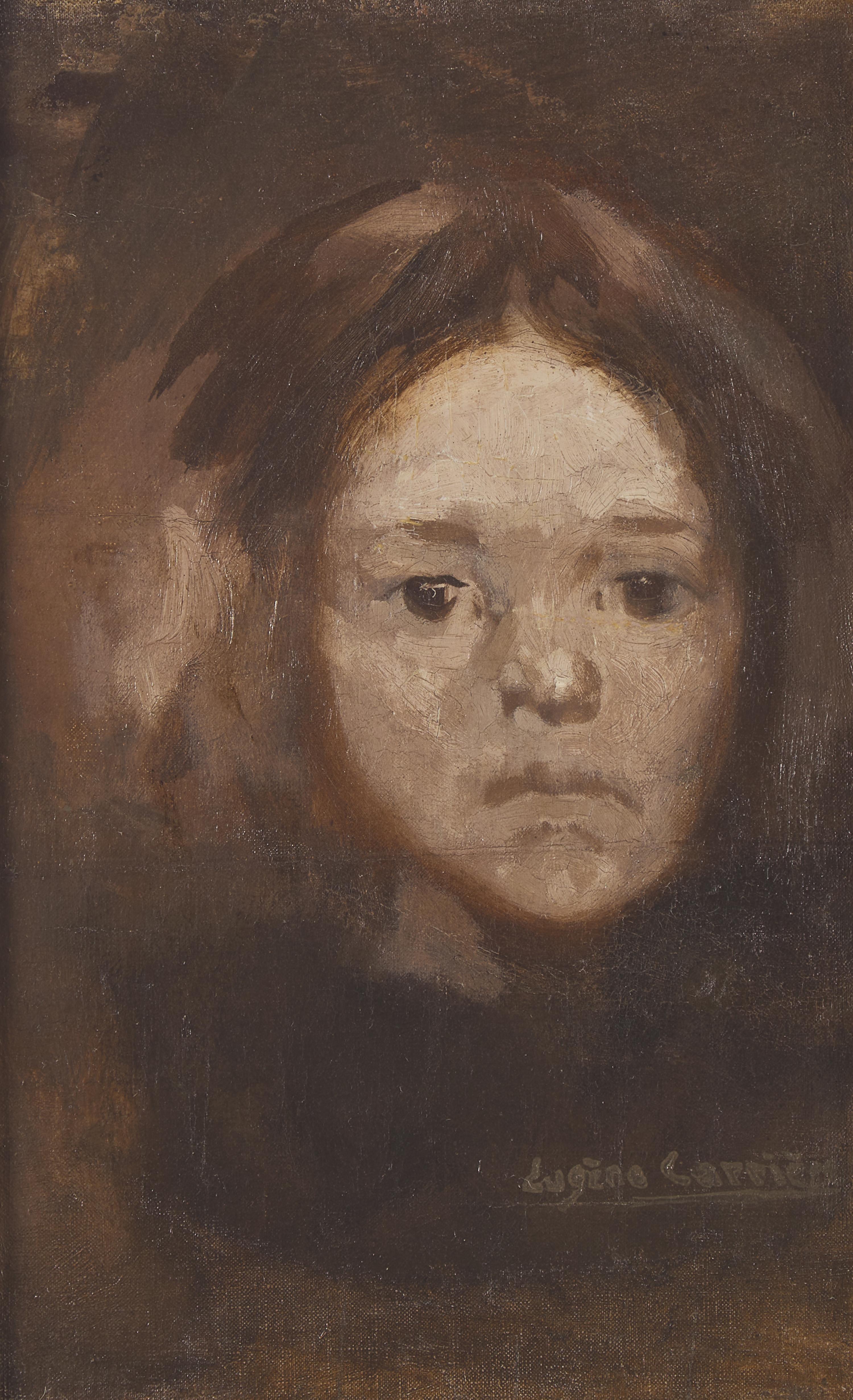 Eugène Carrière (French, 1849-1906) — Étude de Tête d'Enfant (Likely a Portrait of the Artist's Daughter, Élise Carrière) , c. 1882-85