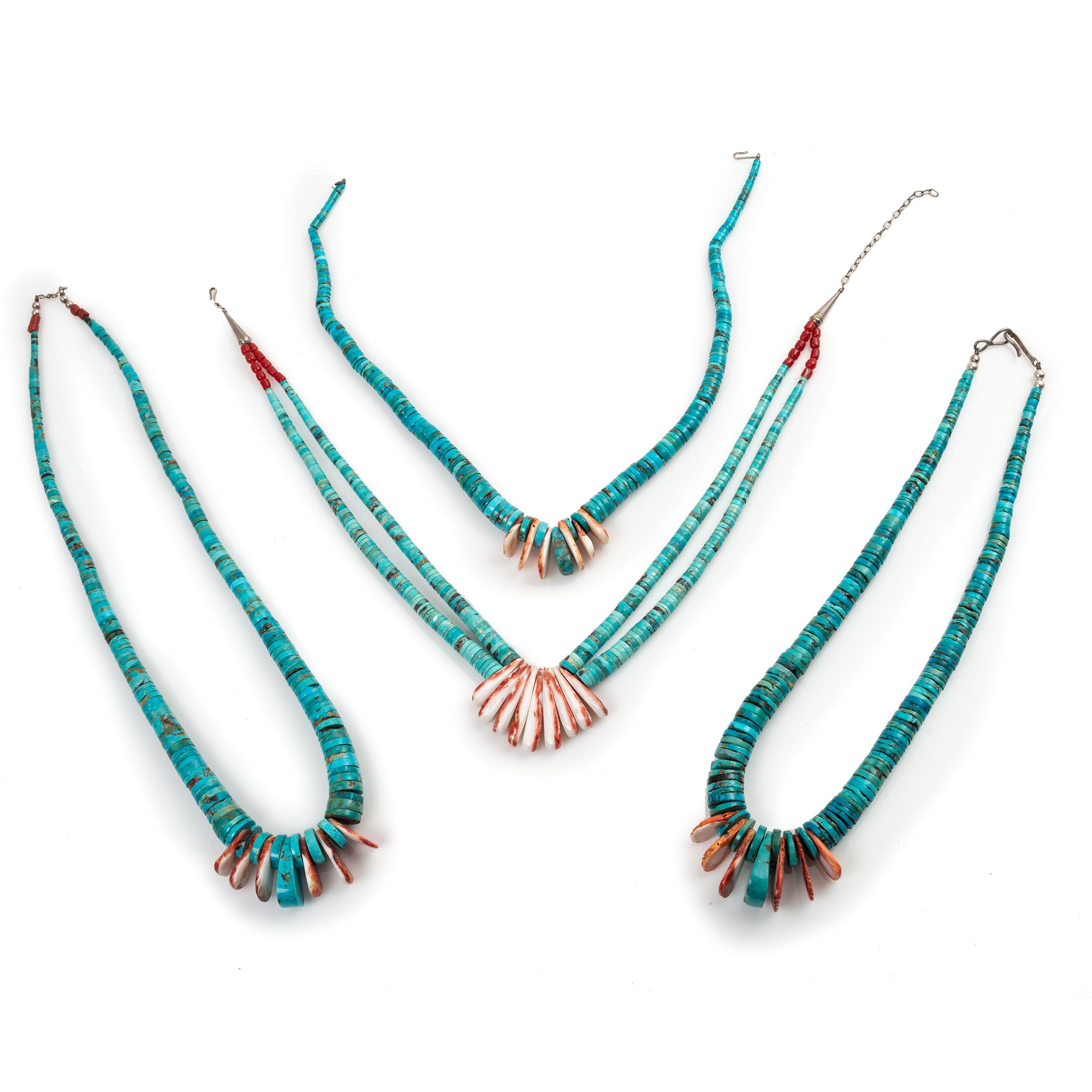 Southwestern-Style Graduated Rolled Turquoise and Spiny Oyster Necklaces