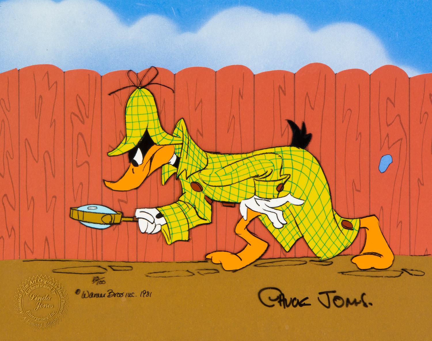 (WARNER BROS.) JONES, CHUCK. Limited edition signed sericel from Sherlock Daffy. One of 100. Warner Bros., 1981.
