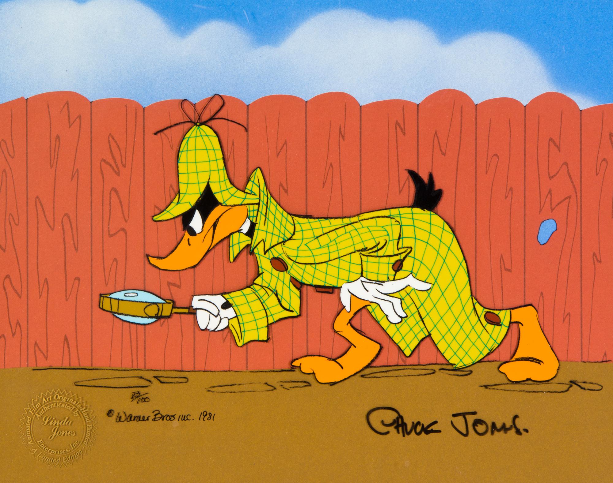 (WARNER BROS.) JONES, CHUCK. Limited edition signed sericel from Sherlock Daffy. One of 100. Warner Bros., 1981.