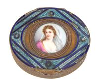 Two French Gilt Bronze and Enamel Portrait Snuff Boxes Height of largest 1 x width 3 1/2 inches. — 19TH/20TH CENTURY