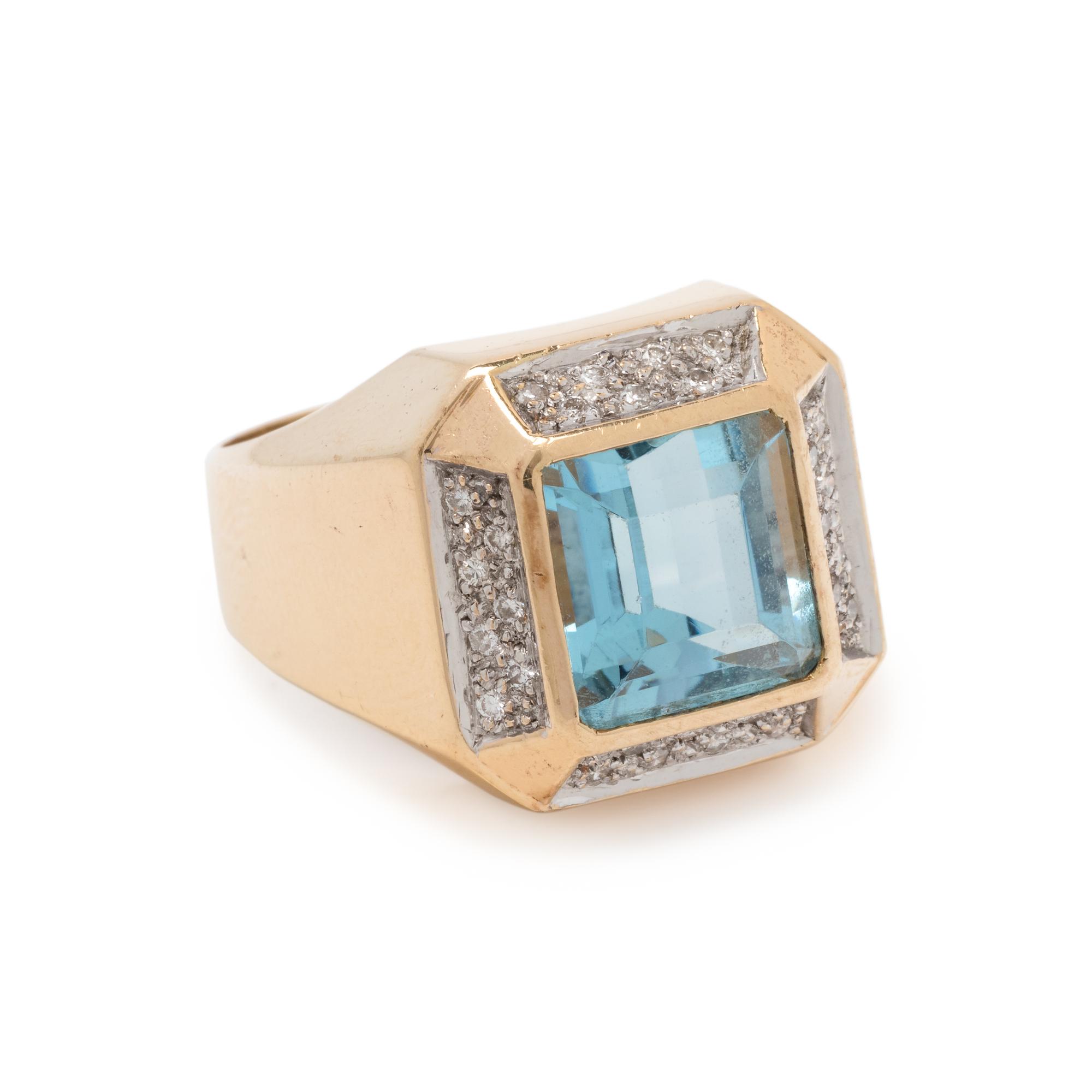 AQUAMARINE AND DIAMOND RING