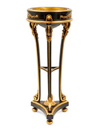 A Napoleon III Style Parcel Gilt and Ebonized Jardiniere and Flat Top Pedestal Stand