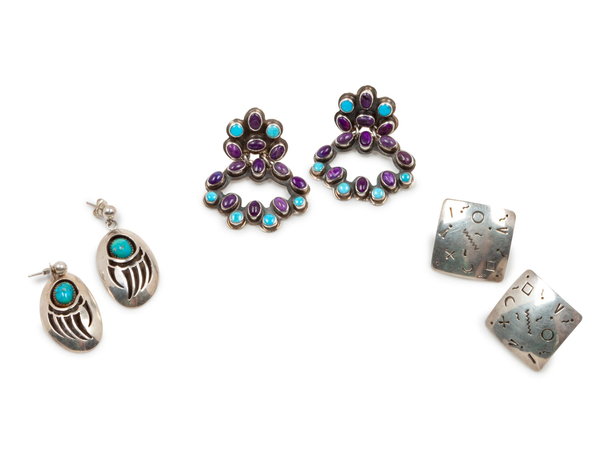Three Pairs of Navajo and Southwestern Earrings
