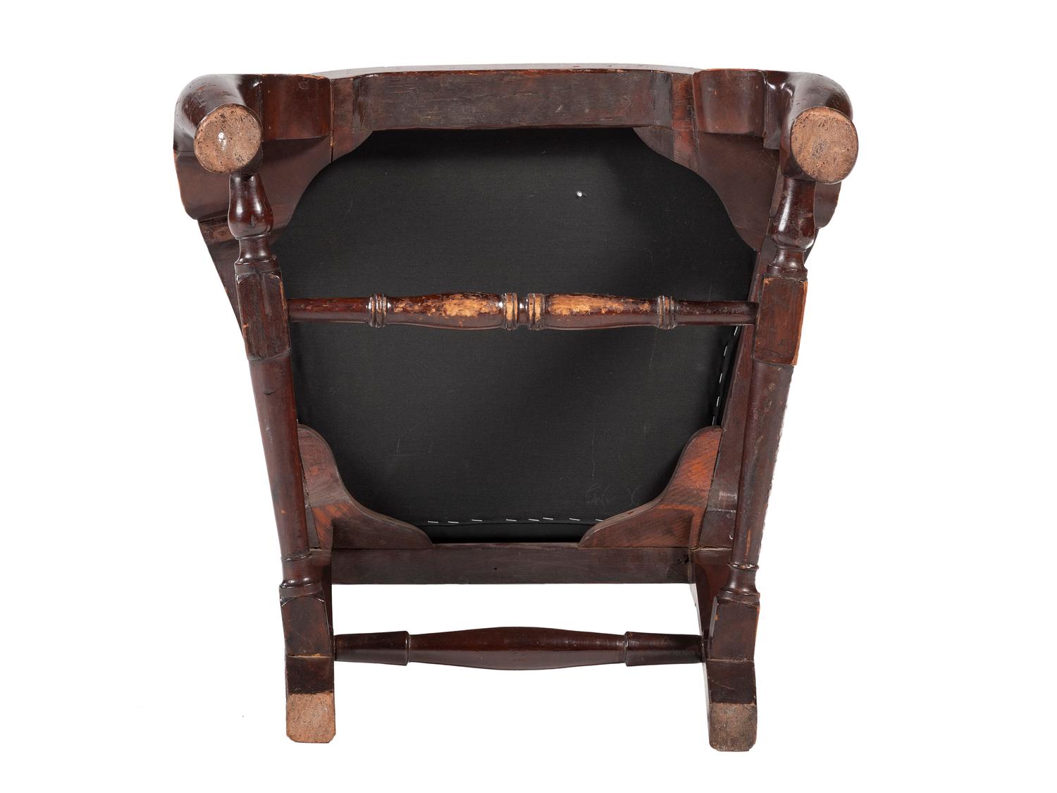A Queen Anne Carved Walnut Compass-Seat Stretcher-Base Side Chair