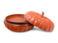 A Large Burmese Red and Black Lacquered Pumpkin-Form Storage Box