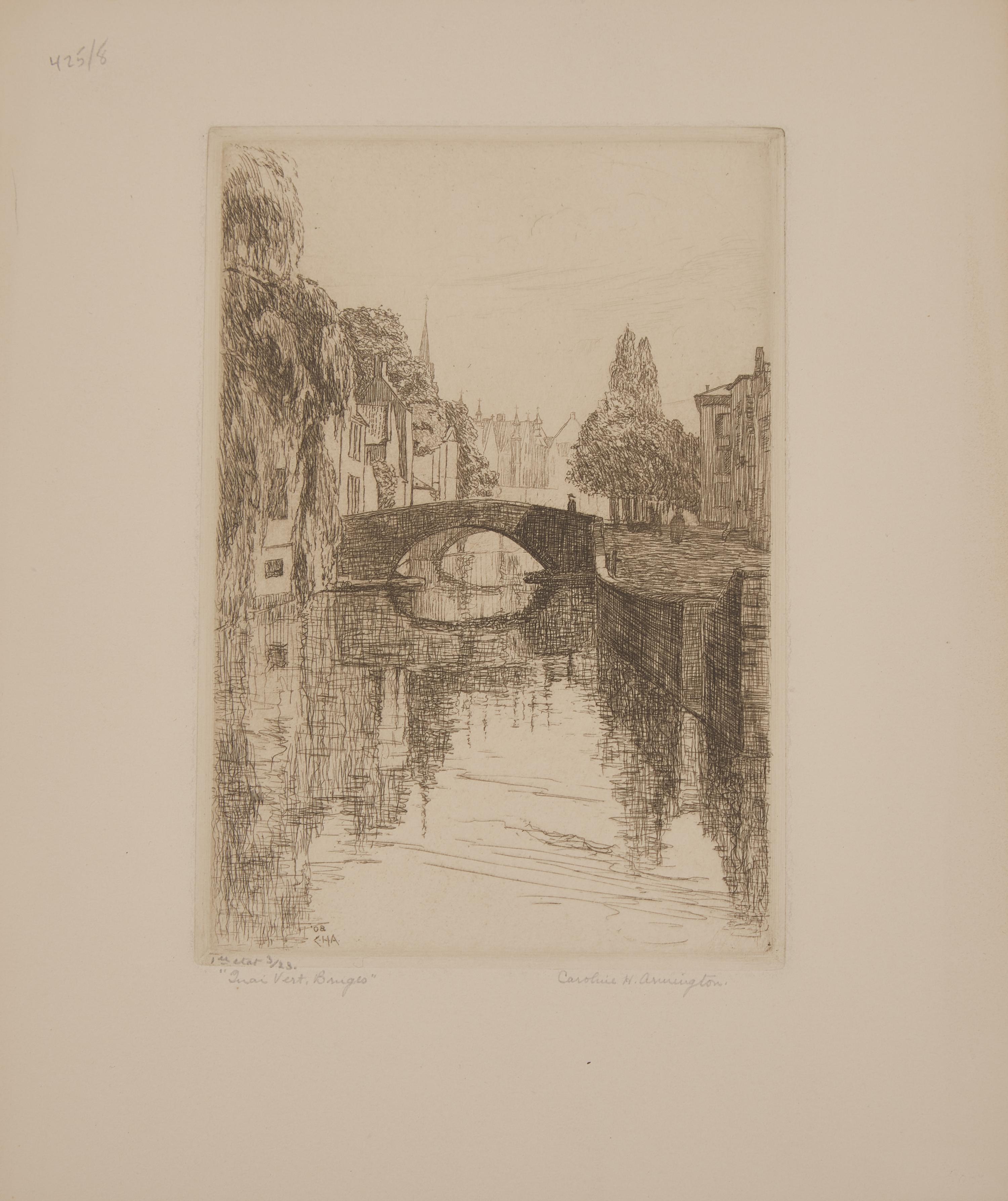 Caroline Helena Armington (American, 1875–1939) — Le Petit Pont a Moret , 1917; Together with Quoi Vert, Bruges , 1908 ; and Ferme a Caudebec-en-Caux , 1921 (Three Works)