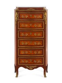 A Napoleon III Style Gilt Bronze Mounted Marble-Top Tall Chest of Drawers