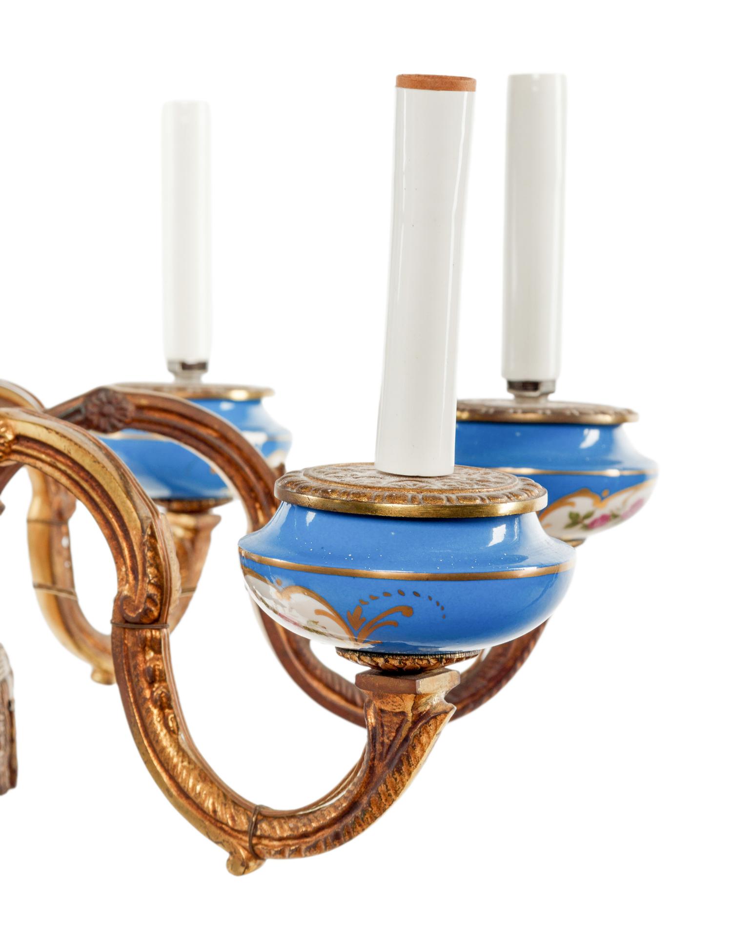 A Sèvres Style Gilt Metal Mounted Porcelain Chandelier