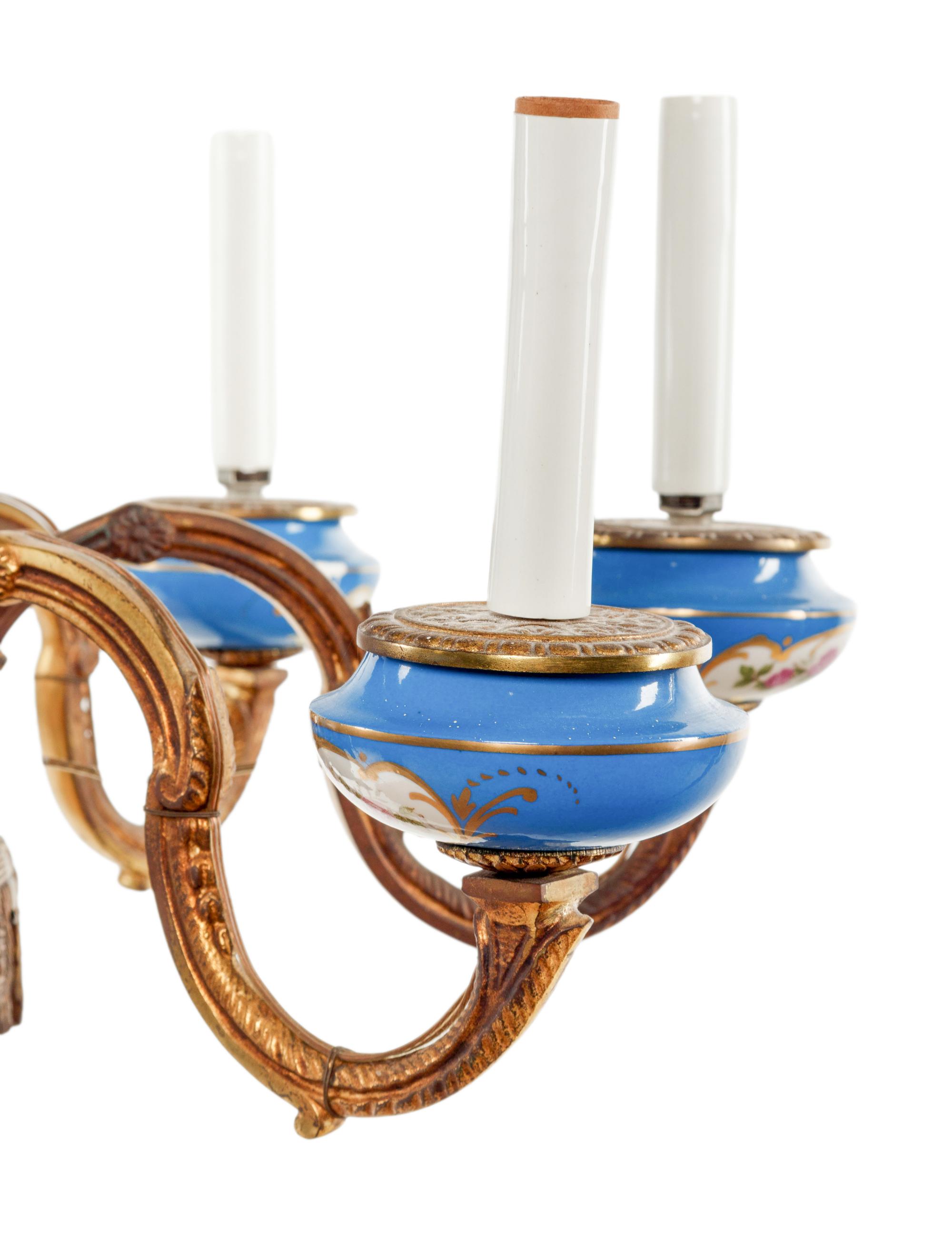 A Sèvres Style Gilt Metal Mounted Porcelain Chandelier