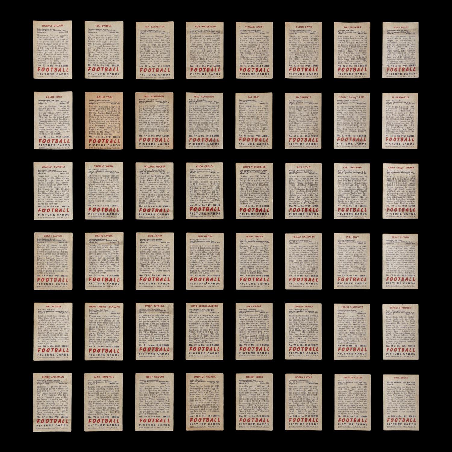A Collection of 1951 Bowman Football Cards Including Multiple Hall of Famers and Rookies (136)