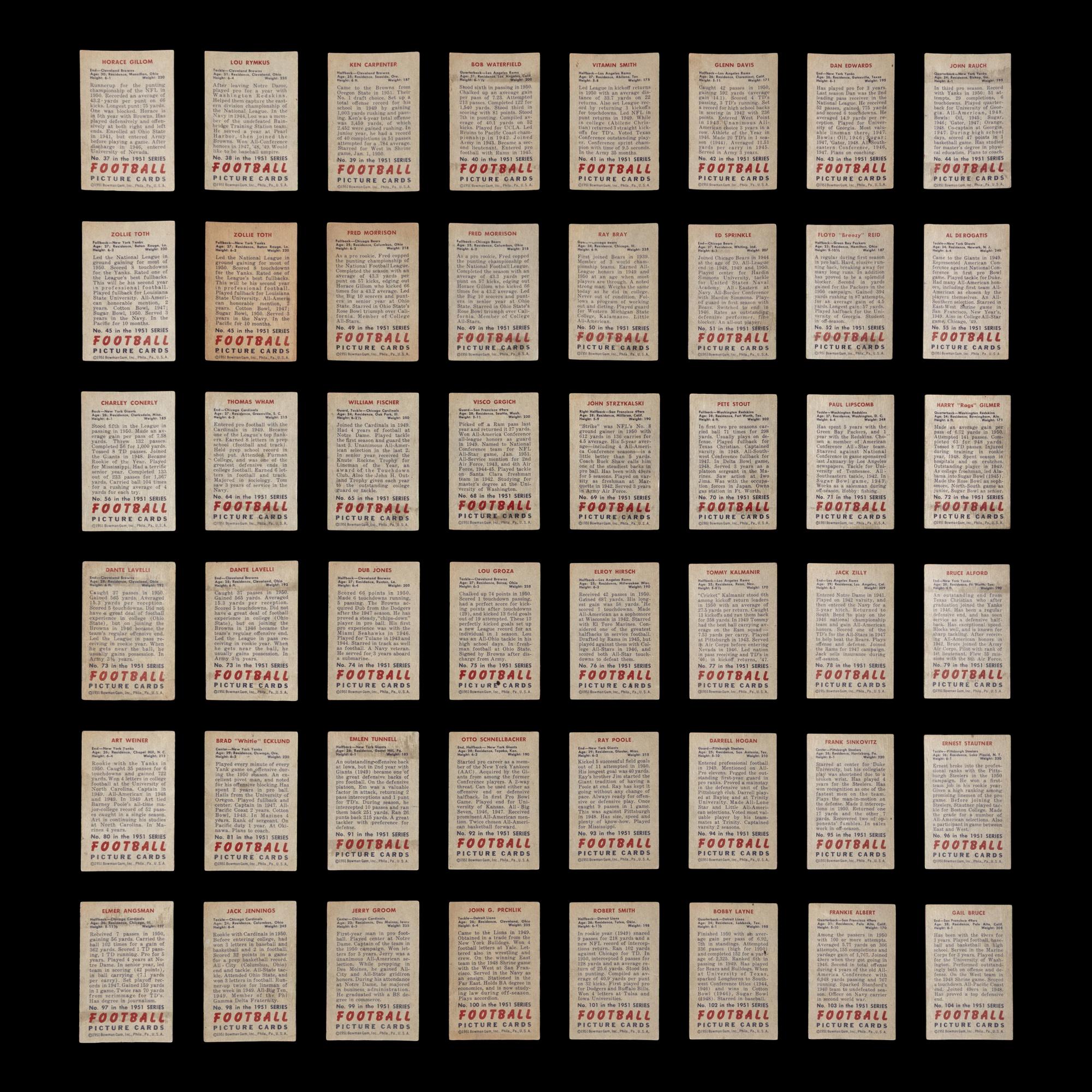 A Collection of 1951 Bowman Football Cards Including Multiple Hall of Famers and Rookies (136)
