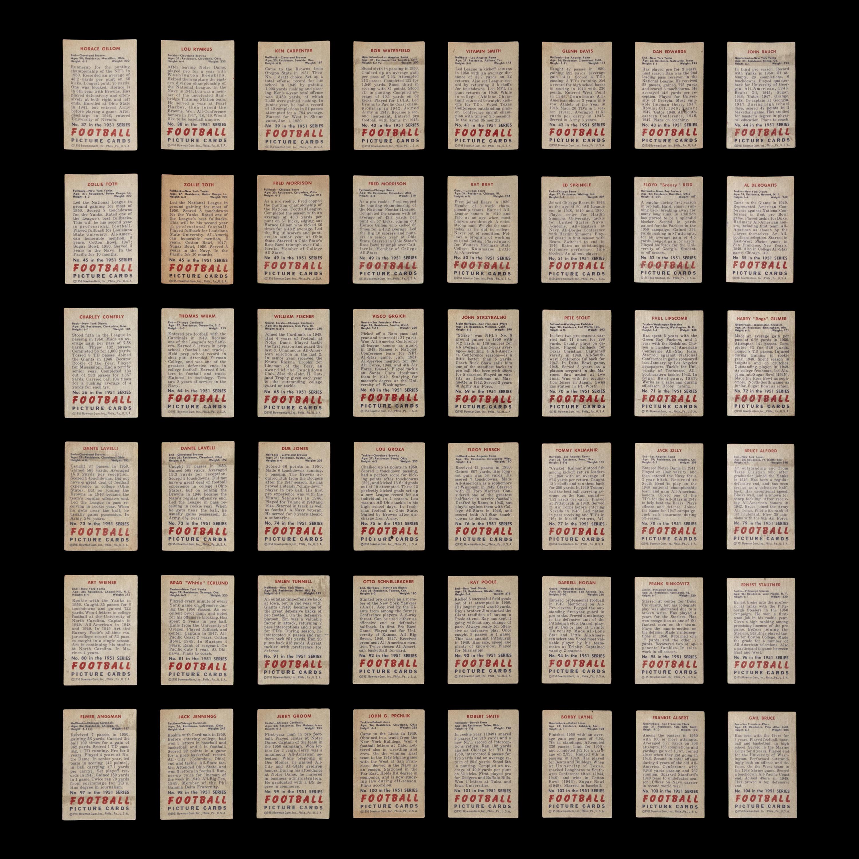A Collection of 1951 Bowman Football Cards Including Multiple Hall of Famers and Rookies (136)