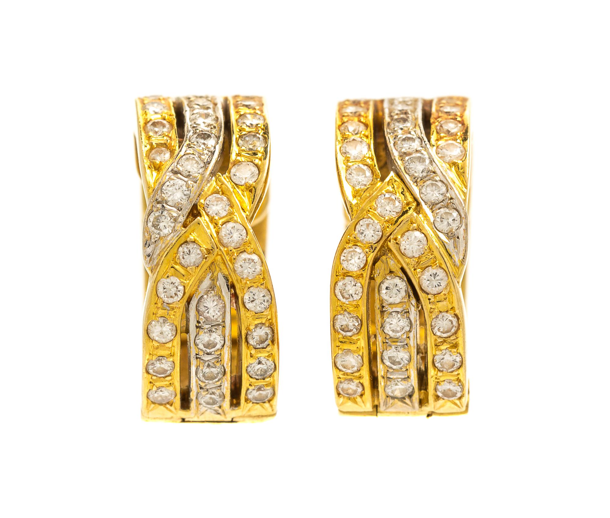 A Pair of 18 Karat Gold and Diamond Hoop Earrings, 8.70 dwts.