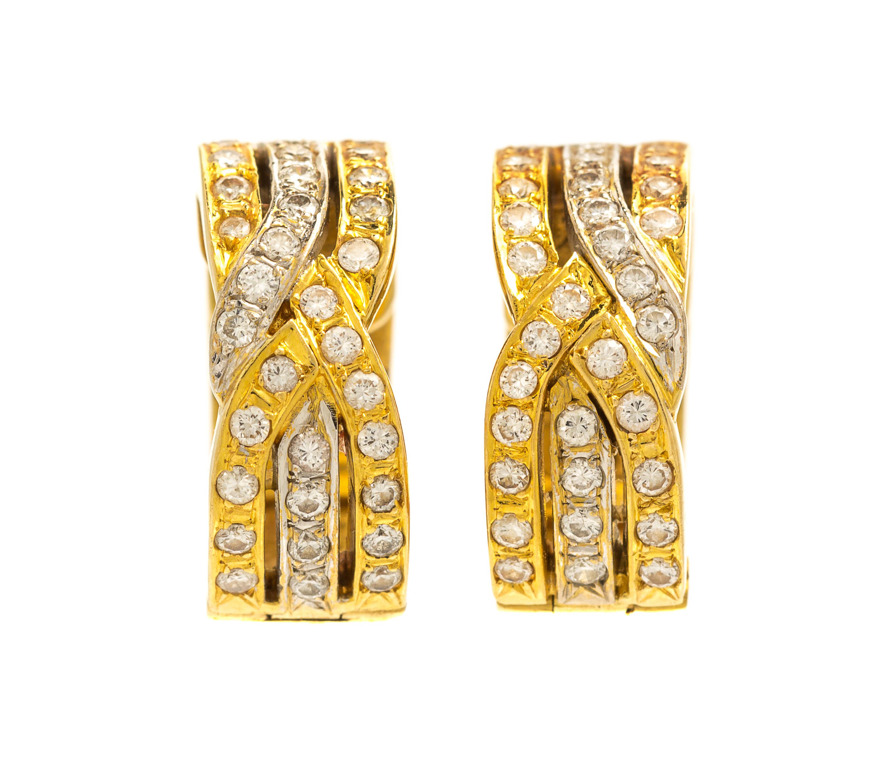 A Pair of 18 Karat Gold and Diamond Hoop Earrings, 8.70 dwts.
