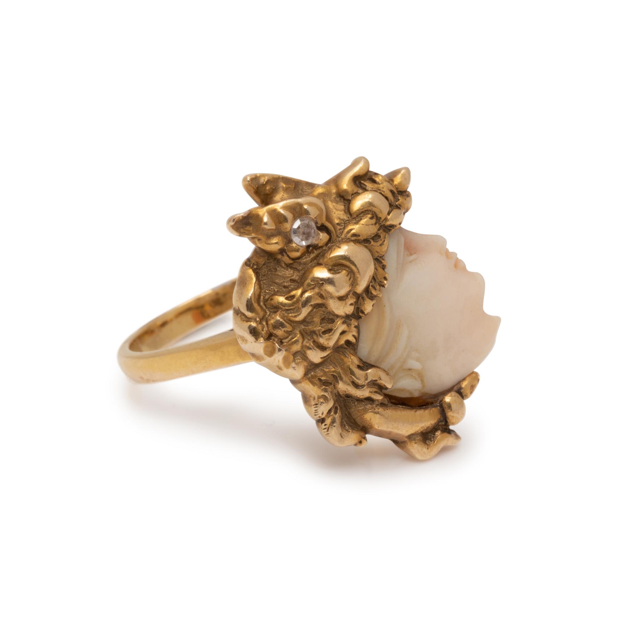 ANTIQUE, YELLOW GOLD, CAMEO AND DIAMOND RING