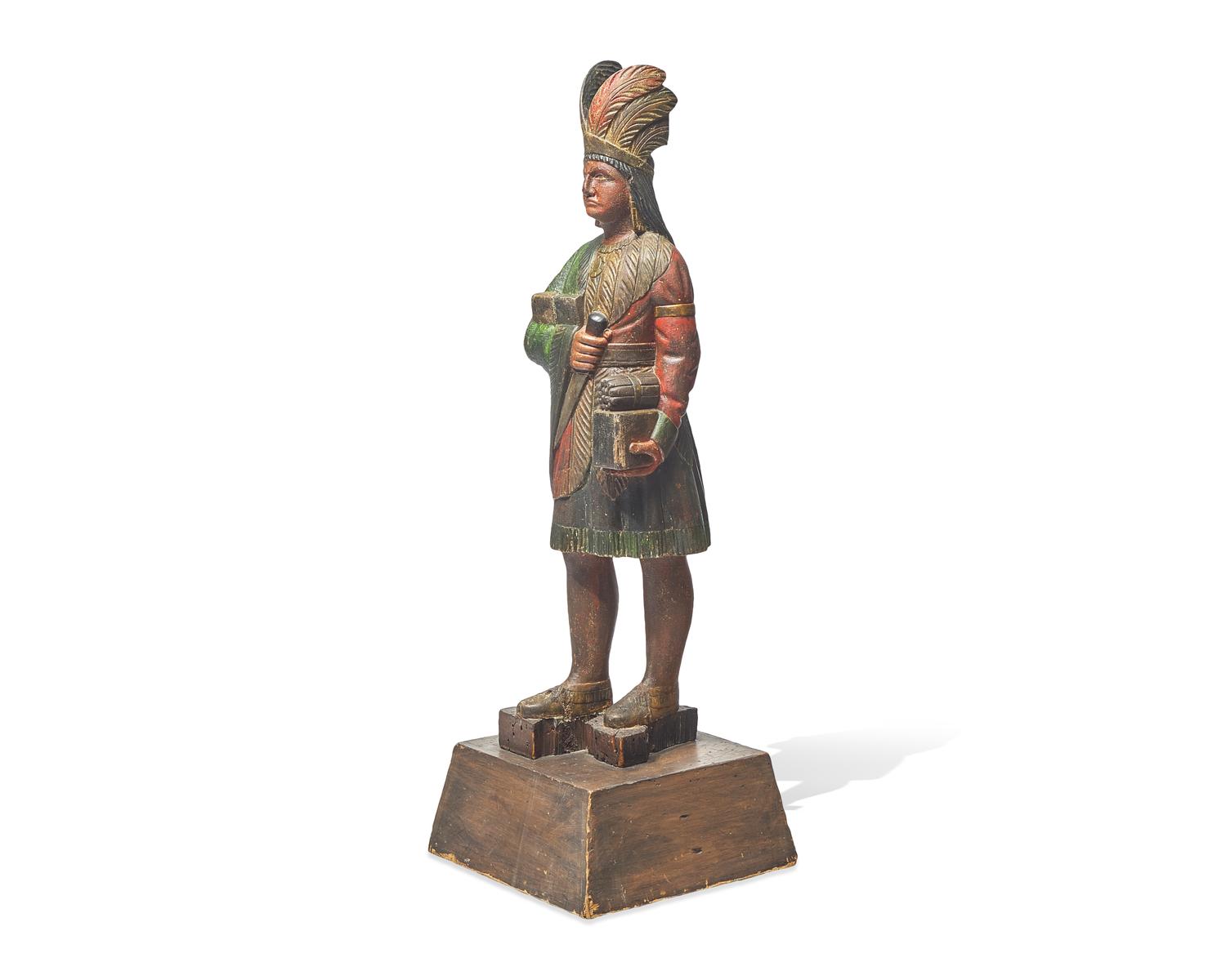 A Carved And Painted Tobacconist Figure Of A Native American Chief