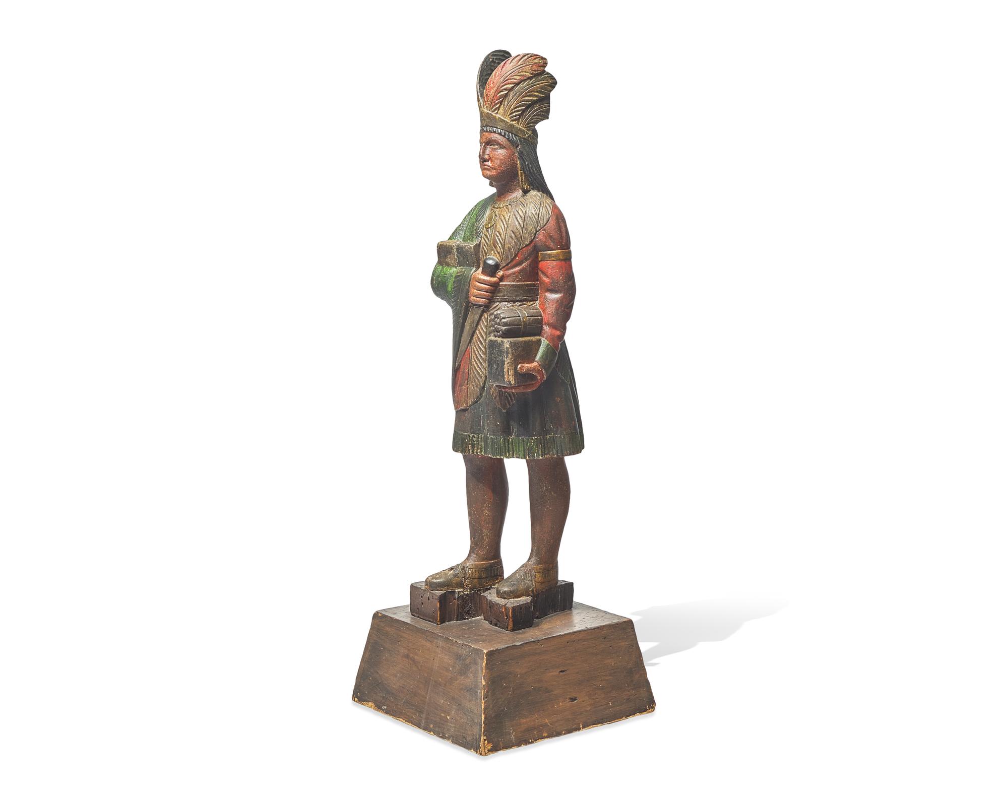 A Carved And Painted Tobacconist Figure Of A Native American Chief