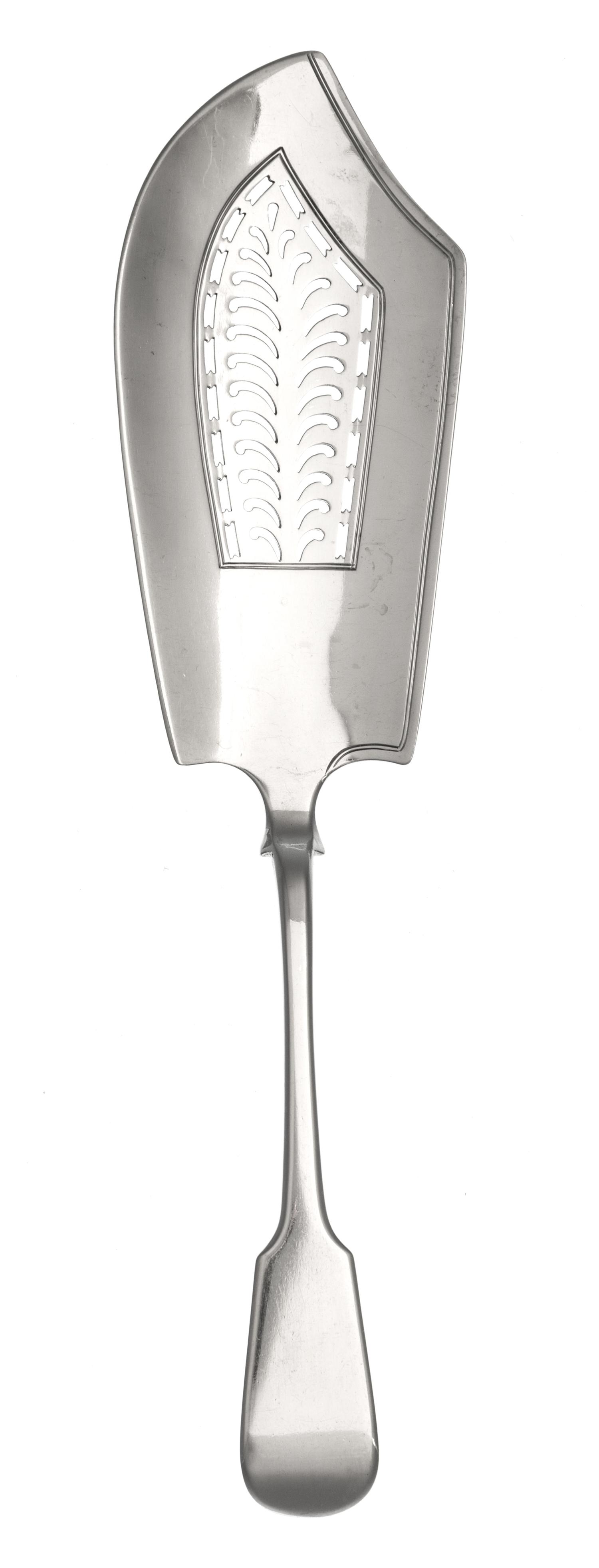 A George IV Silver Fish Server, Hyam Hyams, London, 1823, with fiddle handle and pierced blade.