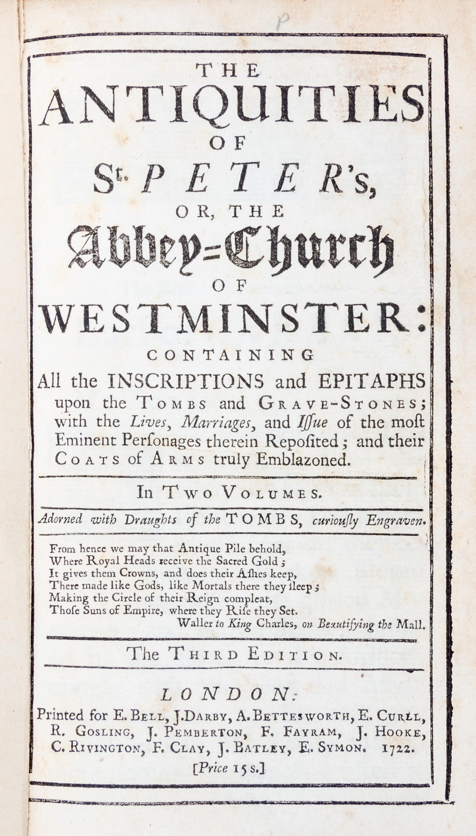 Crull, Jodicus. The Antiquities of St. Peter's. London, 1722. 2 vols.