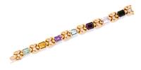 A Yellow Gold Multi Gem Bracelet, 16.00 dwts.