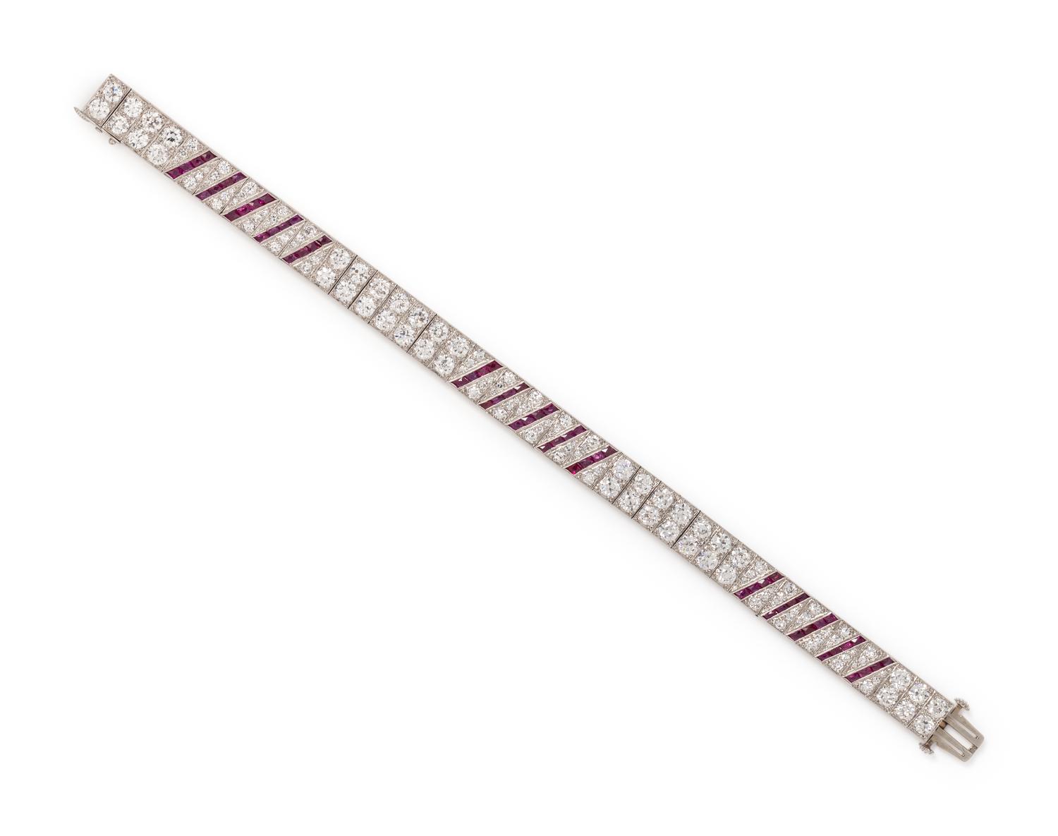 ART DECO, PLATINUM, DIAMOND AND RUBY BRACELET