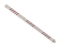 ART DECO, PLATINUM, DIAMOND AND RUBY BRACELET