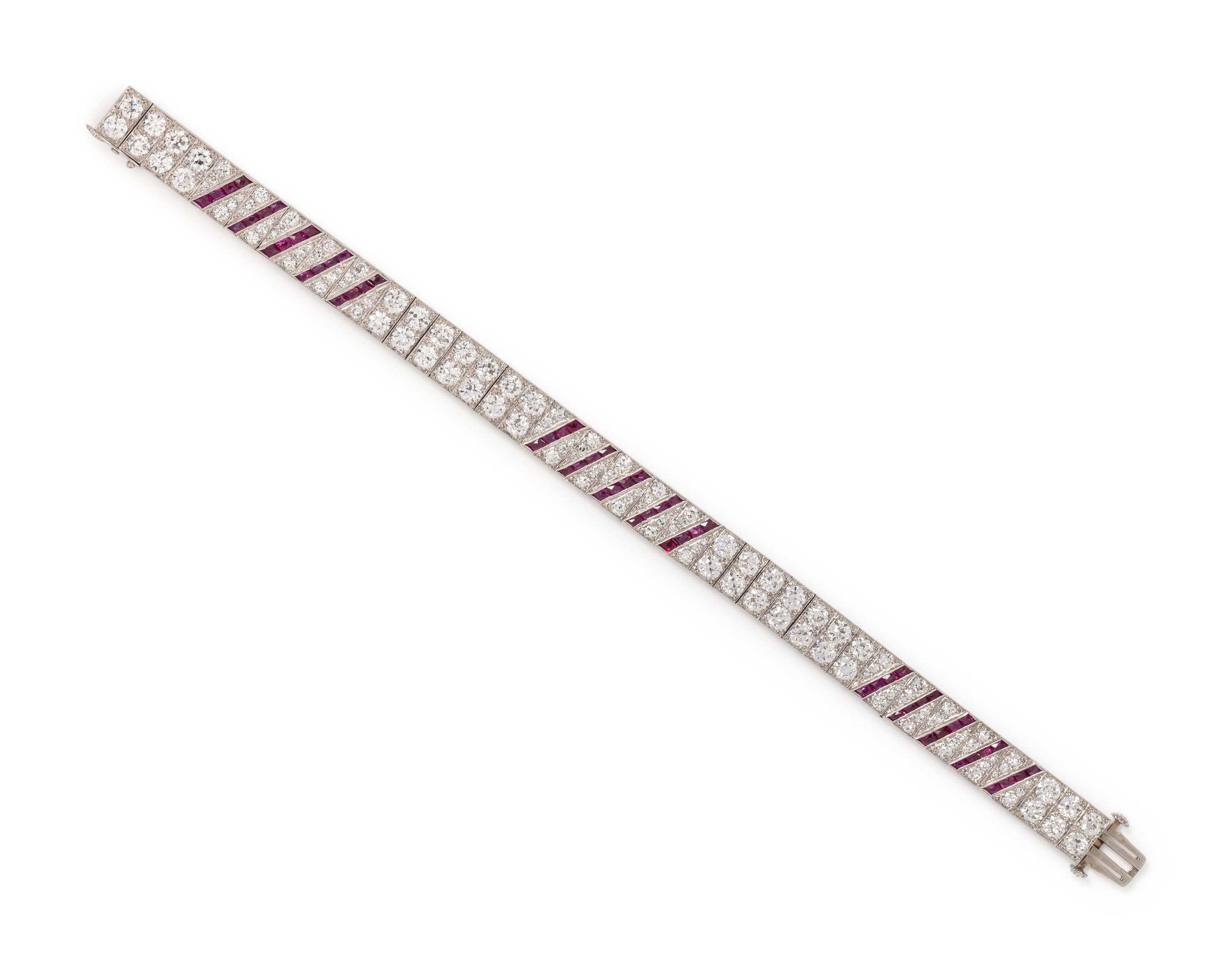 ART DECO, PLATINUM, DIAMOND AND RUBY BRACELET