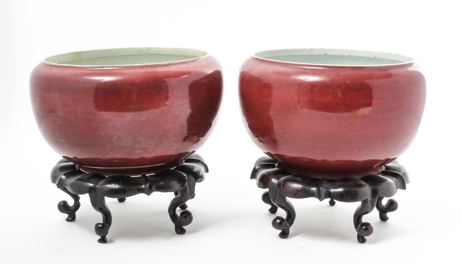 A Pair of Chinese Monochrome Glazed Bowls Diameter 9 inches.