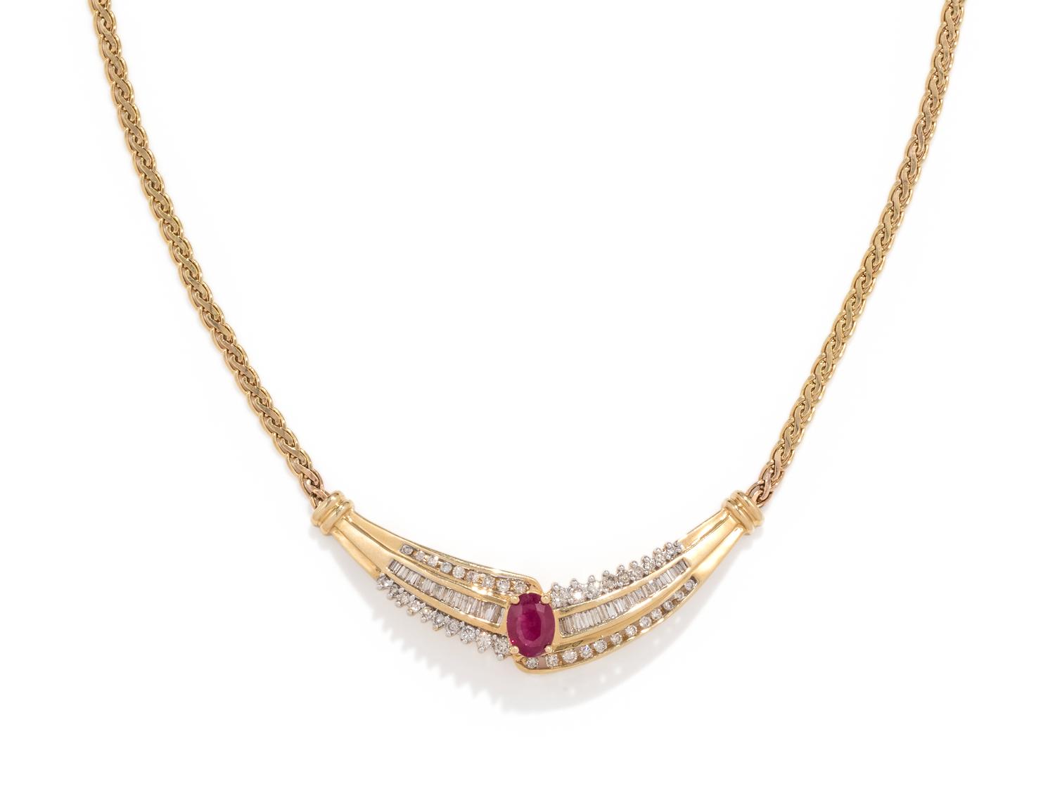 YELLOW GOLD, RUBY AND DIAMOND NECKLACE