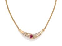 YELLOW GOLD, RUBY AND DIAMOND NECKLACE