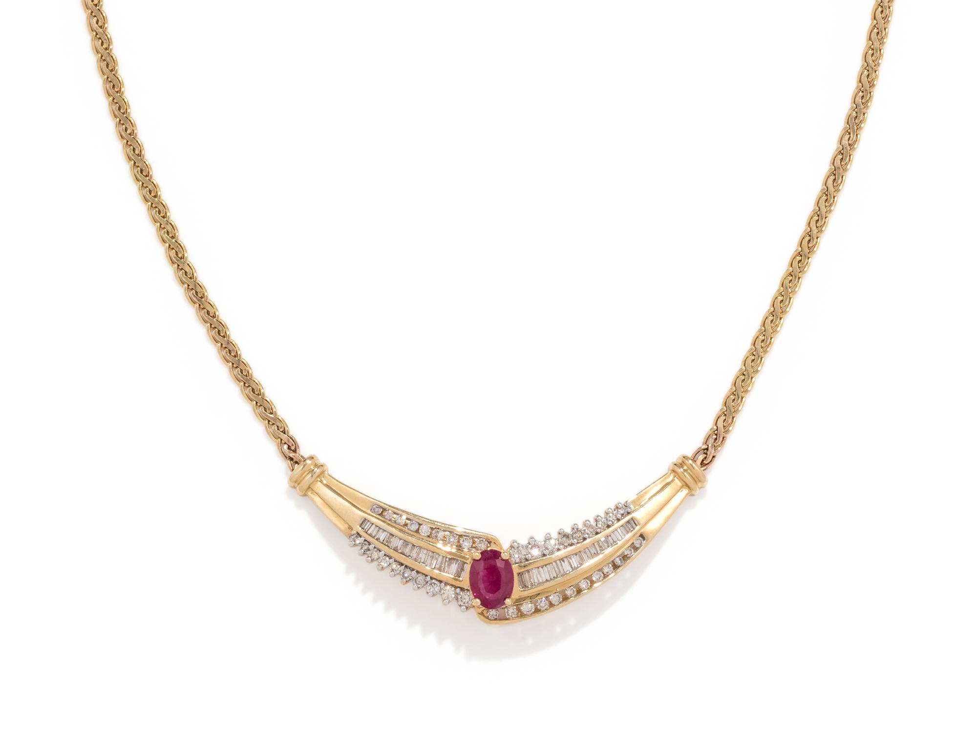 YELLOW GOLD, RUBY AND DIAMOND NECKLACE